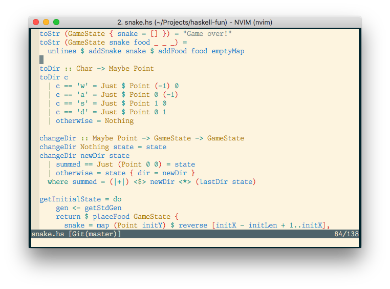 A screen shot showing use of applicative functors, currying, and pattern matching in the Adder source code